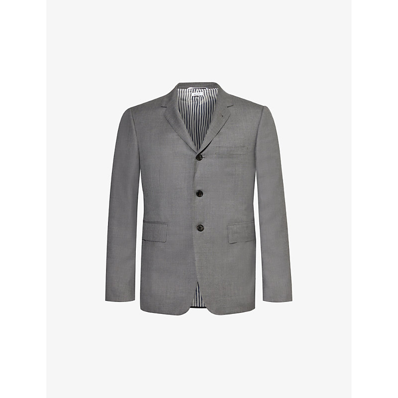 Shop Thom Browne Single-breasted Slim-fit Wool Blazer In Med Grey