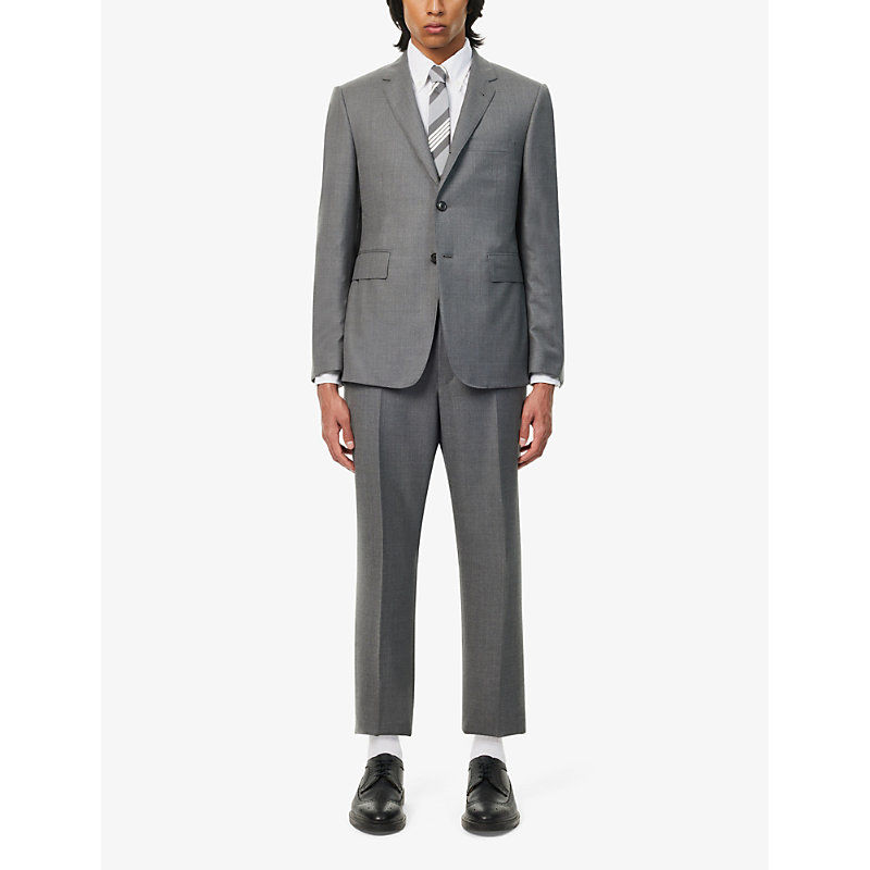 Shop Thom Browne Mens Med Grey High-rise Slim-fit Wool Trousers