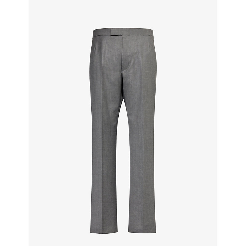 Shop Thom Browne Mens Med Grey High-rise Slim-fit Wool Trousers