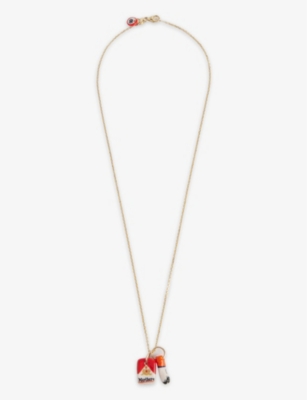 Oks Womens Gold Cigarette Box And Butt 14ct Yellow-gold And Porcelain Pendant Necklace In Gold