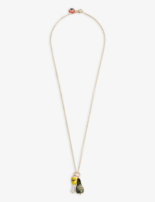 OKS: Champagne and glass 14ct yellow-gold and porcelain pendant necklace