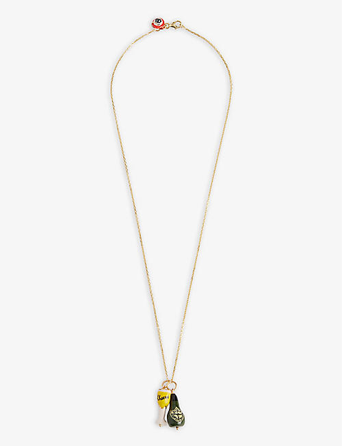 OKS: Champagne and glass 14ct yellow-gold and porcelain pendant necklace