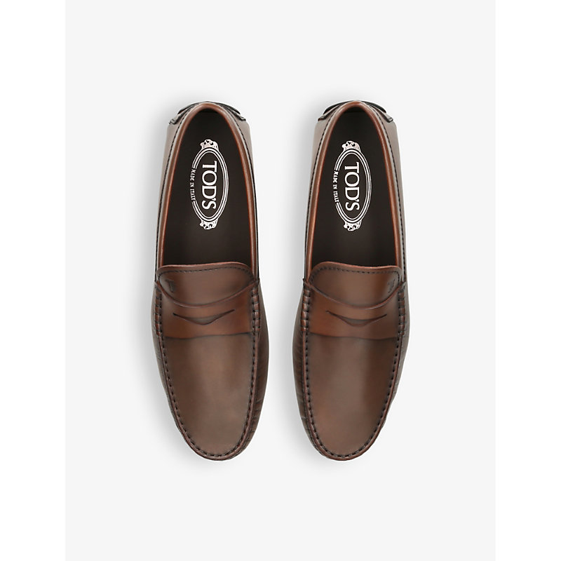Shop Tod's City Pebble-sole Leather Loafers In Brown
