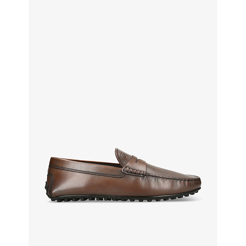 Shop Tod's Tods Mens Brown City Pebble-sole Leather Loafers