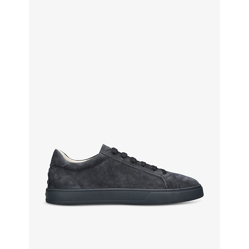 Shop Tod's Tods Mens Navy Allacciata Cassetta Suede Low-top Trainers