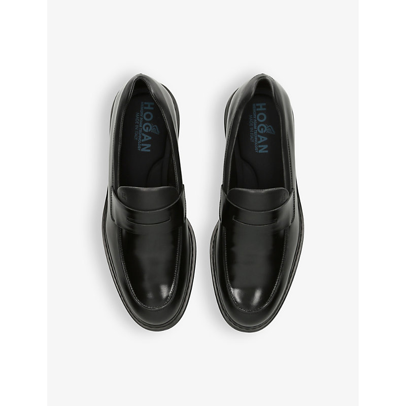 Shop Hogan H576 Chunky-sole Leather Penny Loafers In Black