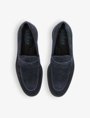 Shop Hogan Men's Vy H576 Chunky-sole Suede Penny Loafers In Navy