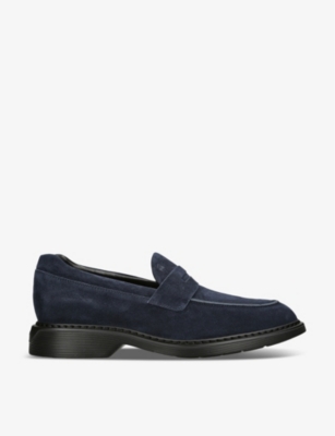 Shop Hogan Men's Vy H576 Chunky-sole Suede Penny Loafers In Navy