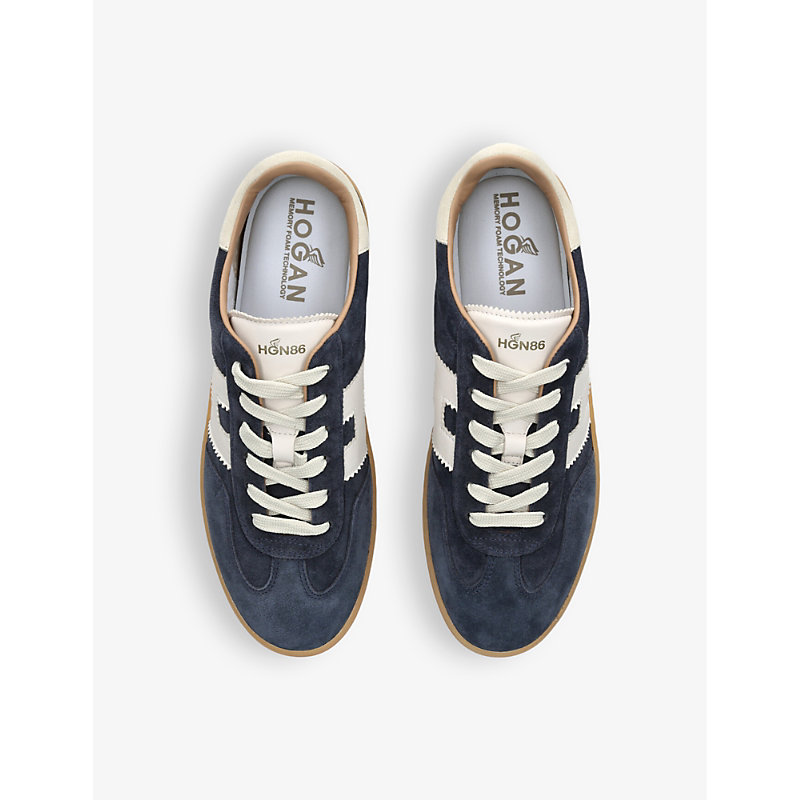 Shop Hogan Cool Monogram-embellished Suede Low-top Trainers In Navy