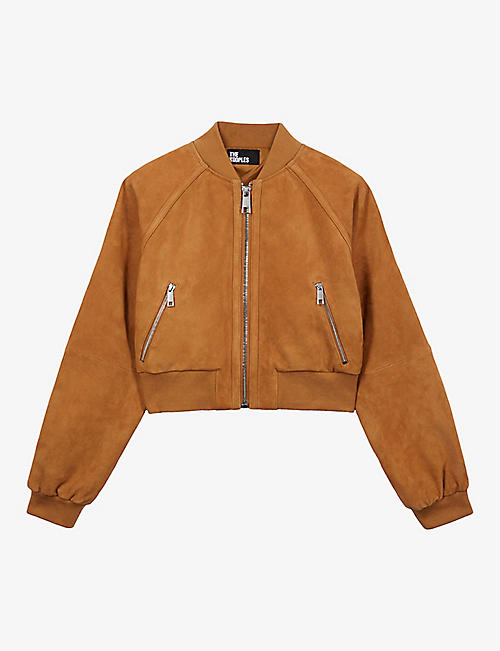 THE KOOPLES: Stand-collar cropped suede bomber jacket