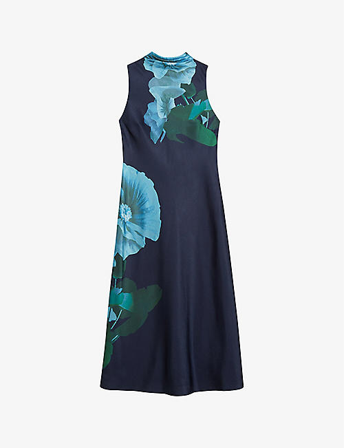 TED BAKER: Timava floral-print cowl-neck woven midi dress