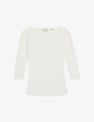 Shop Ted Baker Women's Ivory Vallryy Square-neck Stretch-woven Top