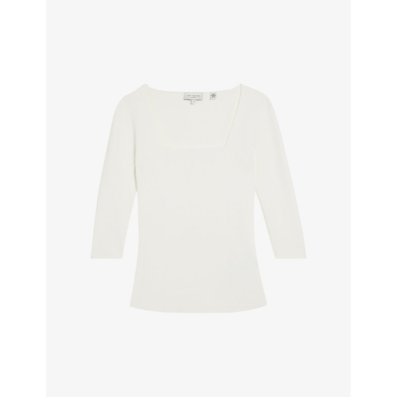 Shop Ted Baker Women's Ivory Vallryy Square-neck Stretch-woven Top