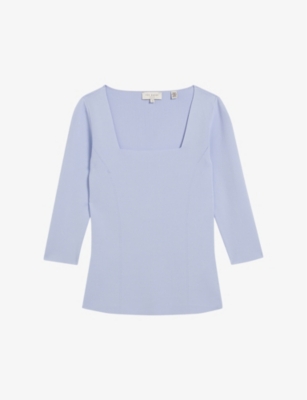 Ted Baker Womens Lt-blue Vallryy Square-neck Stretch-woven Top