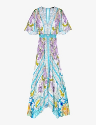 MAJE: Mozaic-patterned asymmetric satin maxi dress