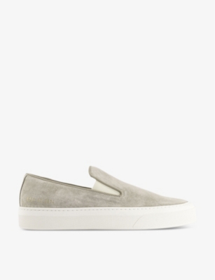 Shop Common Projects Mens Warm Grey Number-print Suede Slip-on Trainers