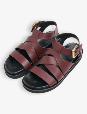 Shop Whistles Women's Plum/claret Ezra Multi-strap Flat Leather Sandals