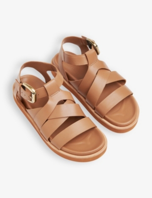 Whistles Womens Tan Ezra Multi-strap Flat Leather Sandals In Tan