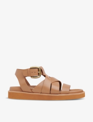 Whistles Womens Tan Ezra Multi-strap Flat Leather Sandals