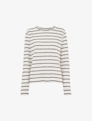 Whistles Womens Cream Striped Round-neck Cotton Top