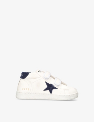 Golden Goose Kids' June Logo-print Leather Low-top Trainers In White/navy