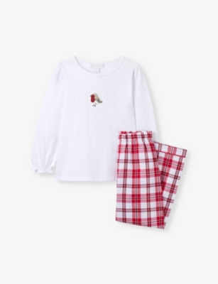 THE LITTLE WHITE COMPANY: Robin-appliqué long-sleeve organic-cotton pyjamas 1-6 years
