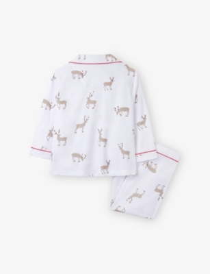 THE LITTLE WHITE COMPANY: Reindeer Graphic-Print Relaxed-Fit Cotton Pyjamas Set 9-12 Years