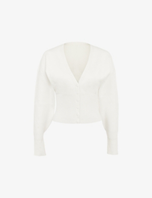 Shop House Of Cb Noor V-neck Knitted Cardigan In Off White