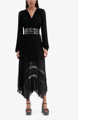 The Kooples Glam Pleated Belted Maxi Dress In Black