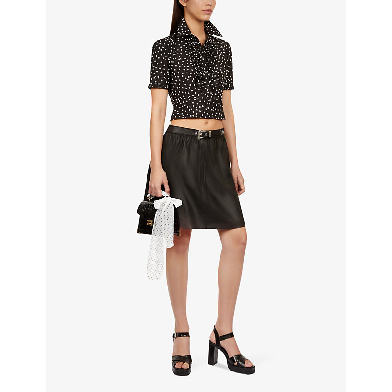 Shop The Kooples Womens Black Belted-waist High-rise Leather Mini Skirt
