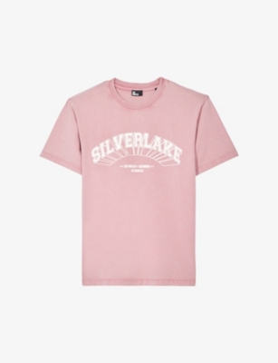 Shop The Kooples Men's Pink Wood 'silverlake' And Logo-print Cotton-jersey T-shirt