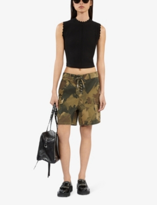 Shop The Kooples Women's Camouflage Camouflage-print Relaxed-fit Cotton Shorts