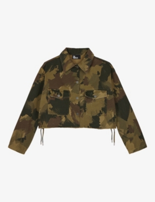 THE KOOPLES Camo print cropped denim jacket Selfridges