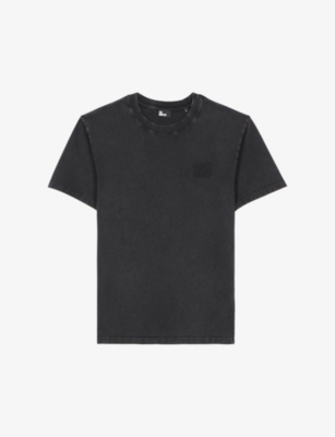 Shop The Kooples Men's Black Logo-embroidered Regular-fit Cotton T-shirt