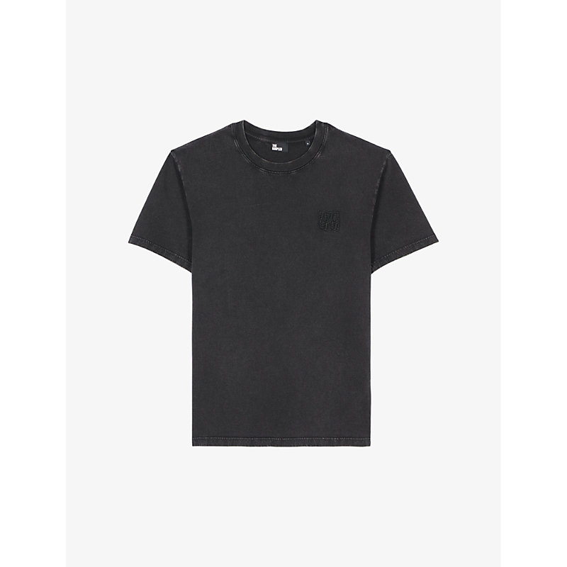 The Kooples Mens Black Logo-embroidered Regular-fit Cotton T-shirt