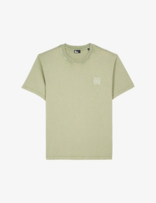 Shop The Kooples Men's Kaki Grey Logo-embroidered Regular-fit Cotton T-shirt