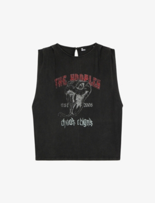 The Kooples Graphic-print Relaxed-fit Sleeveless Cotton T-shirt In Black