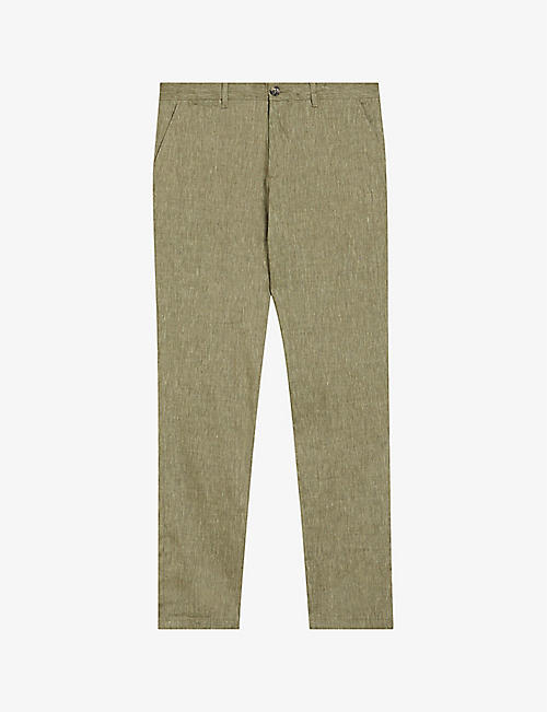 TED BAKER: Majo slim-fit straight-leg mid-rise linen-blend trousers