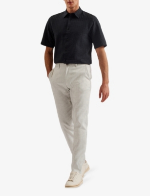 Shop Ted Baker Mens Lt-grey Majo Slim-fit Straight-leg Mid-rise Linen-blend Trousers
