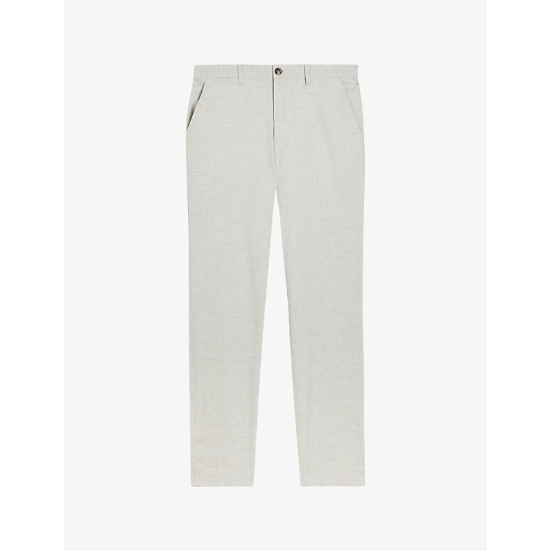 Shop Ted Baker Majo Slim-fit Straight-leg Mid-rise Linen-blend Trousers In Lt-grey