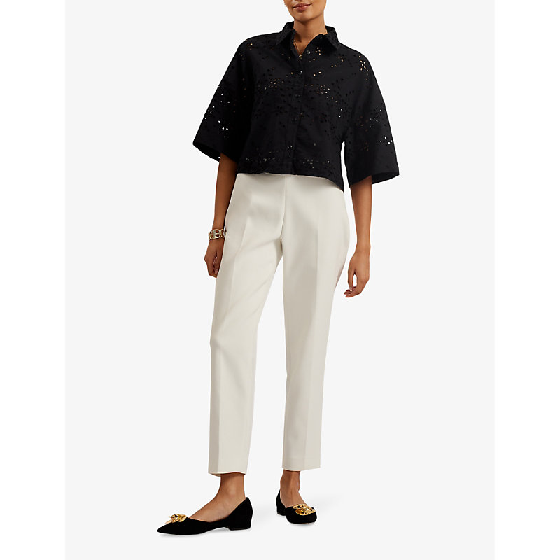 Shop Ted Baker Women's Black Kilkis Broderie-anglaise Relaxed-fit Cotton Shirt