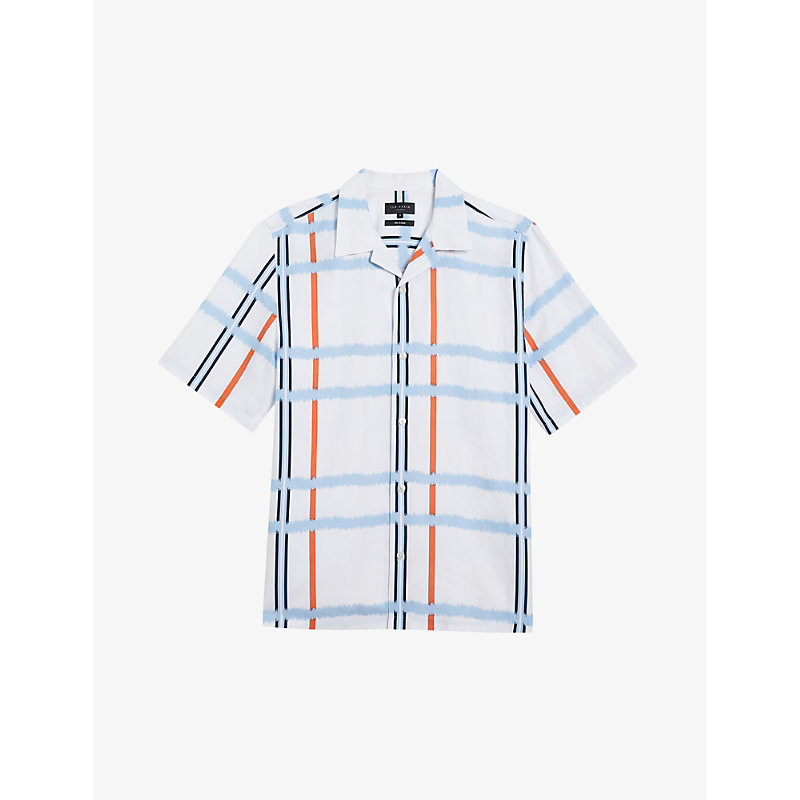 Ted Baker Mens White Gardon Check-print Woven-blend Shirt