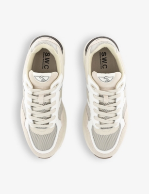 Shop Stepney Workers Club Men's White Ecru Amiel S-strike Mesh, Suede And Leather Low-top Trainers