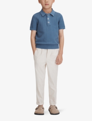 Shop Reiss Pascoe Textured Stretch-knit Polo Shirt 3-14 Years In Cornflower Blue
