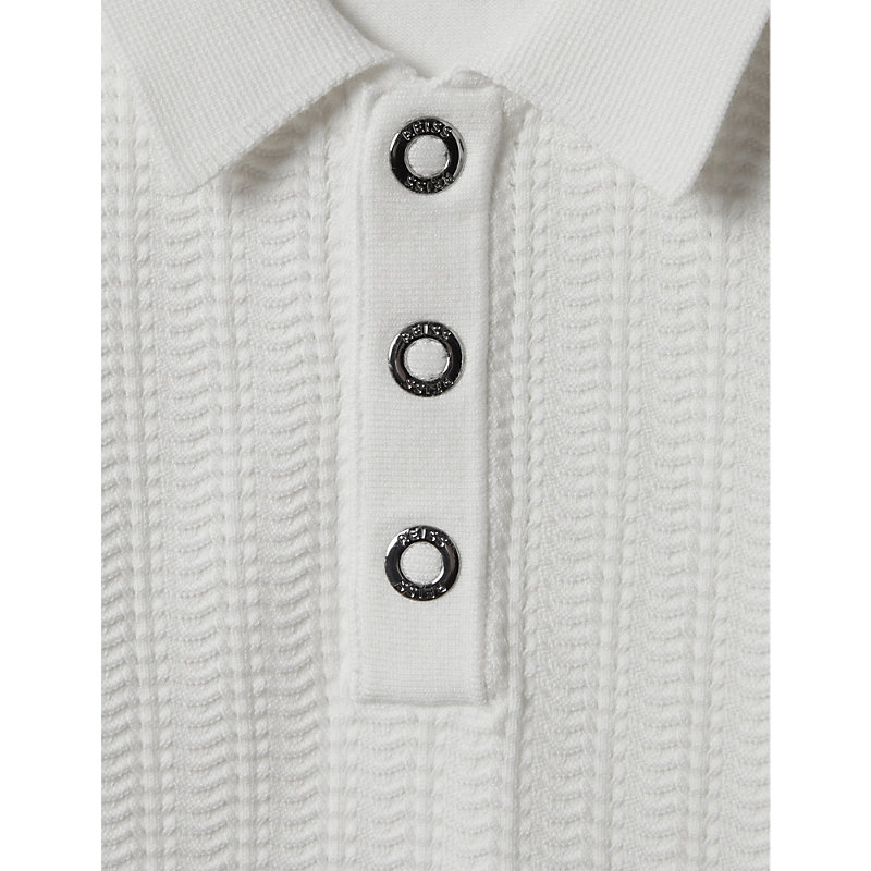Shop Reiss Pascoe Textured Stretch-knit Polo Shirt 3-14 Years In White