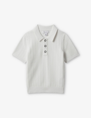 Shop Reiss Boys White Kids Pascoe Textured Stretch-knit Polo Shirt 3-14 Years