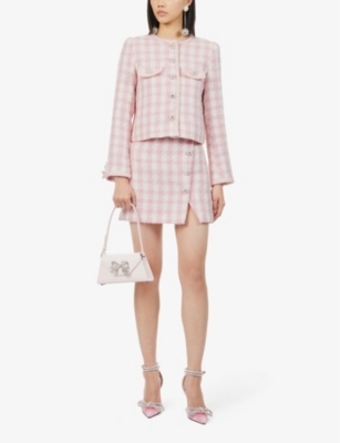 Shop Self-portrait Women's Pink Bouclé-texture Chest-pocket Woven Jacket