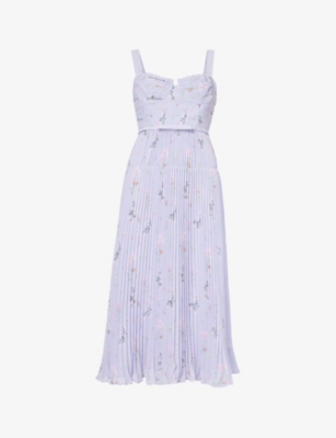 Self-portrait Womens Lilac Floral-embroidered Woven Midi Dress