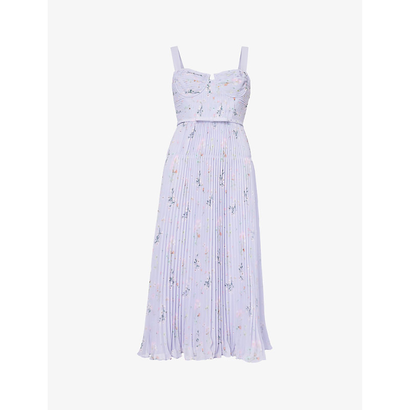Self-portrait Womens Lilac Floral-embroidered Woven Midi Dress