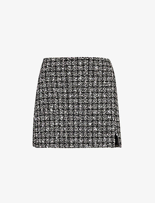 SELF-PORTRAIT: A-line bouclé-texture woven mini skirt